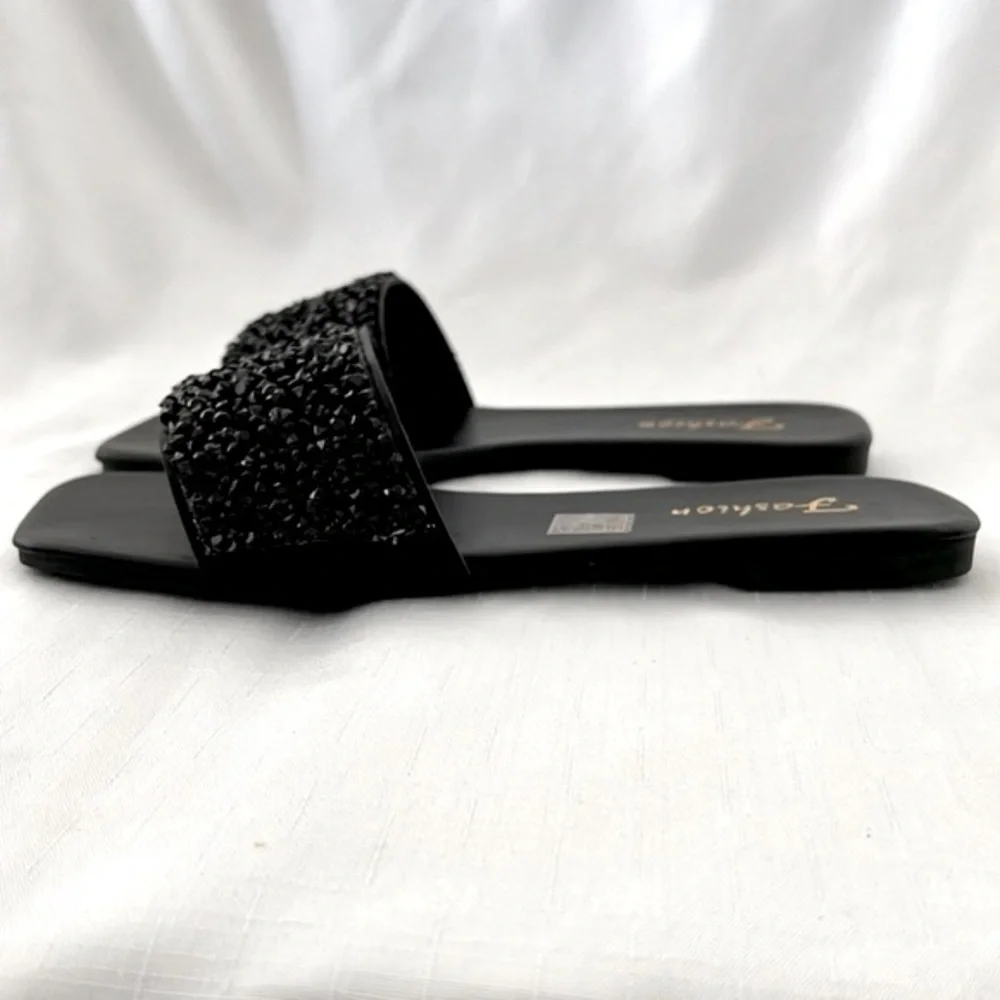 Black Textured Slip~Ons~ Slides / Dress Up or Down / Perfect For Summer - Picture 3 of 9